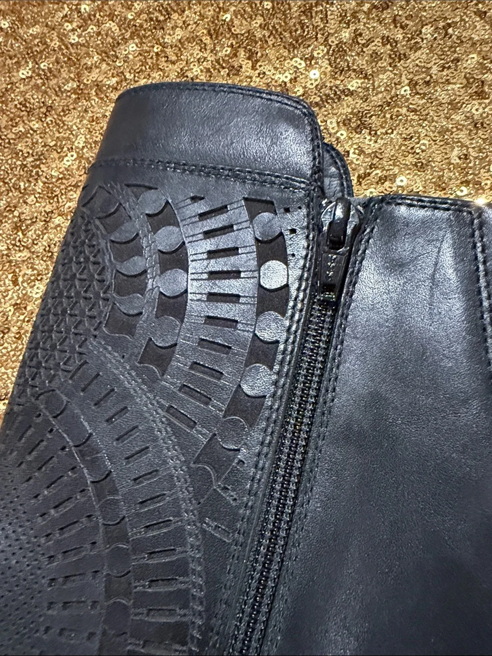 Gianni Bini Black Leather Laser-Cut Knee-High Boots